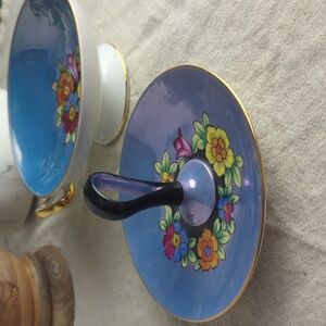 Vintage Noritake Hand Painted Dish Set Blue Floral Bowl & Handled Mini Platter